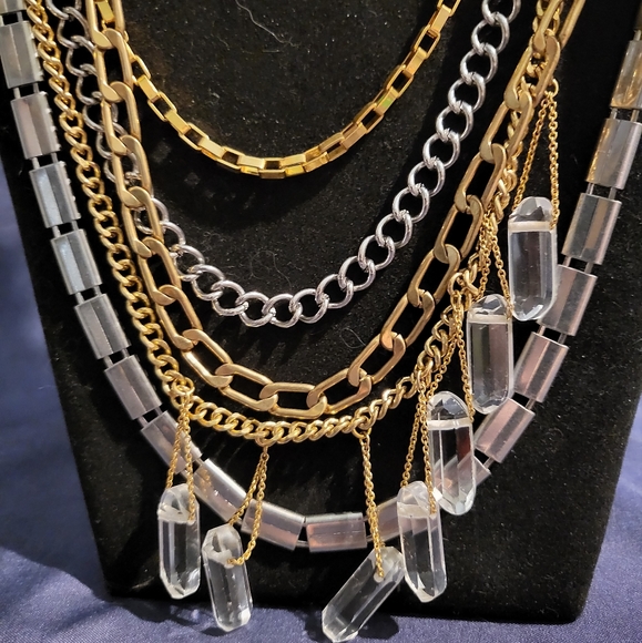 BANANA REPUBLIC Multi Chain Necklace Gold and Silver Tones with Beads - Picture 3 of 4